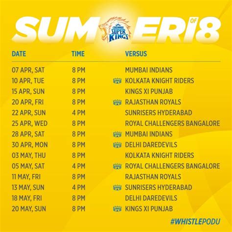 csk match schedule 2018